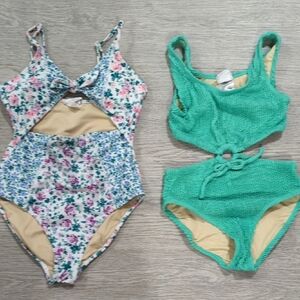 Floral and Green Kids Swim One Piece